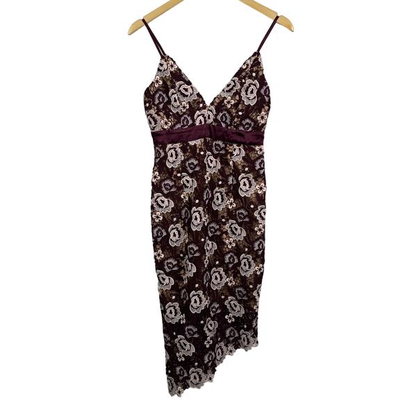 Bardot Dahlia Floral Lace Purple V Neck Asymmetrical High Lo Dress Size 4 NWT - Picture 2 of 10